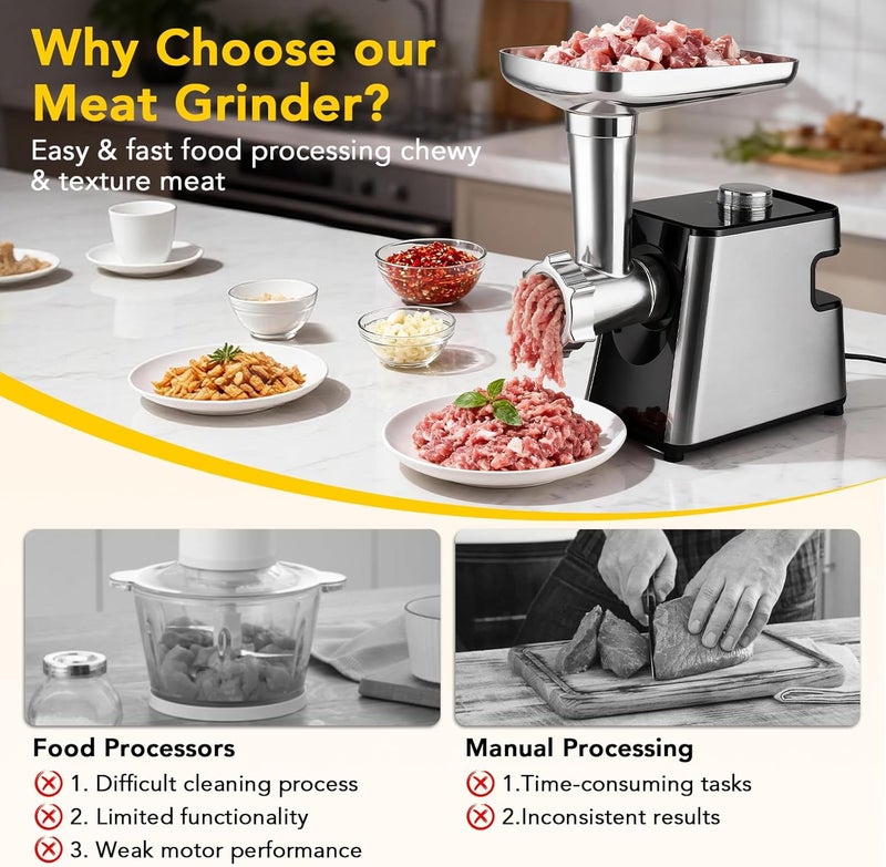 YaoFaFa Meat Grinder - Electric Meat Grinders with Stainless Steel, Easy Operation for Grinding Meat, Making Sausages and Meatballs, 350W Powerful Motor Ideal for Home Kitchen and Restaurant Use - Image 4